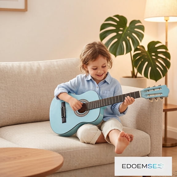 EDOEMSE Acoustic Guitar 30-Inch Size Sky-Blue Finish All-Basswood Body Dreadnought Body Style 18 Frets