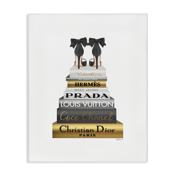 Stupell Industries Contemporary Black Heels Gold Bookstack Canvas Art, 24 x 30, by Amanda Greenwood