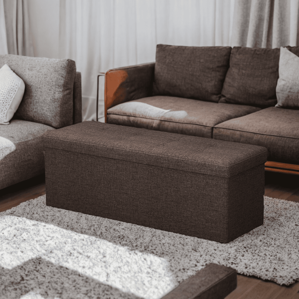 LEDREM 43" Foldable Storage Ottoman Bench with 660lb Capacity, Ottoman with Storage, Footrest, for Living Room, Bedroom, Brown