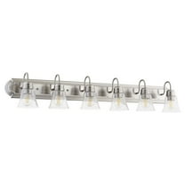 6-Light Bathroom Light with Bell-Shaped Glass Shades with Satin Nickel Back Plate 48 inches W  8 inches H-Satin Nickel Finish-Clear Glass Color Bailey