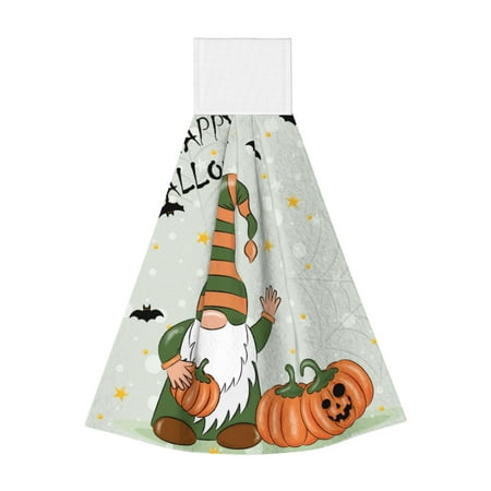 

Zufioo Gnome Holding A Pumpkin Print Coral Fleece Velcro Hand Towel Hangable Absorbent Hand Towel Suitable for Kitchen Bathroom Household Items