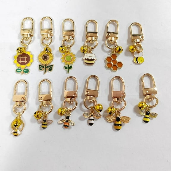 12pcs Cat Dog Collar Bells Enamel Bees Sunflower Bell Charms with Swivel Clasps Alloy Collar Pendant Accessories DIY