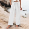 thumbnail image 2 of Arlun Summer Beach Linen Pants Women Lightweight Breathable Solid Color Leisure Trousers with Leg Split Tie Design Ladies Loose Comfort Front Pleated Holiday Bottoms White XL, 2 of 8