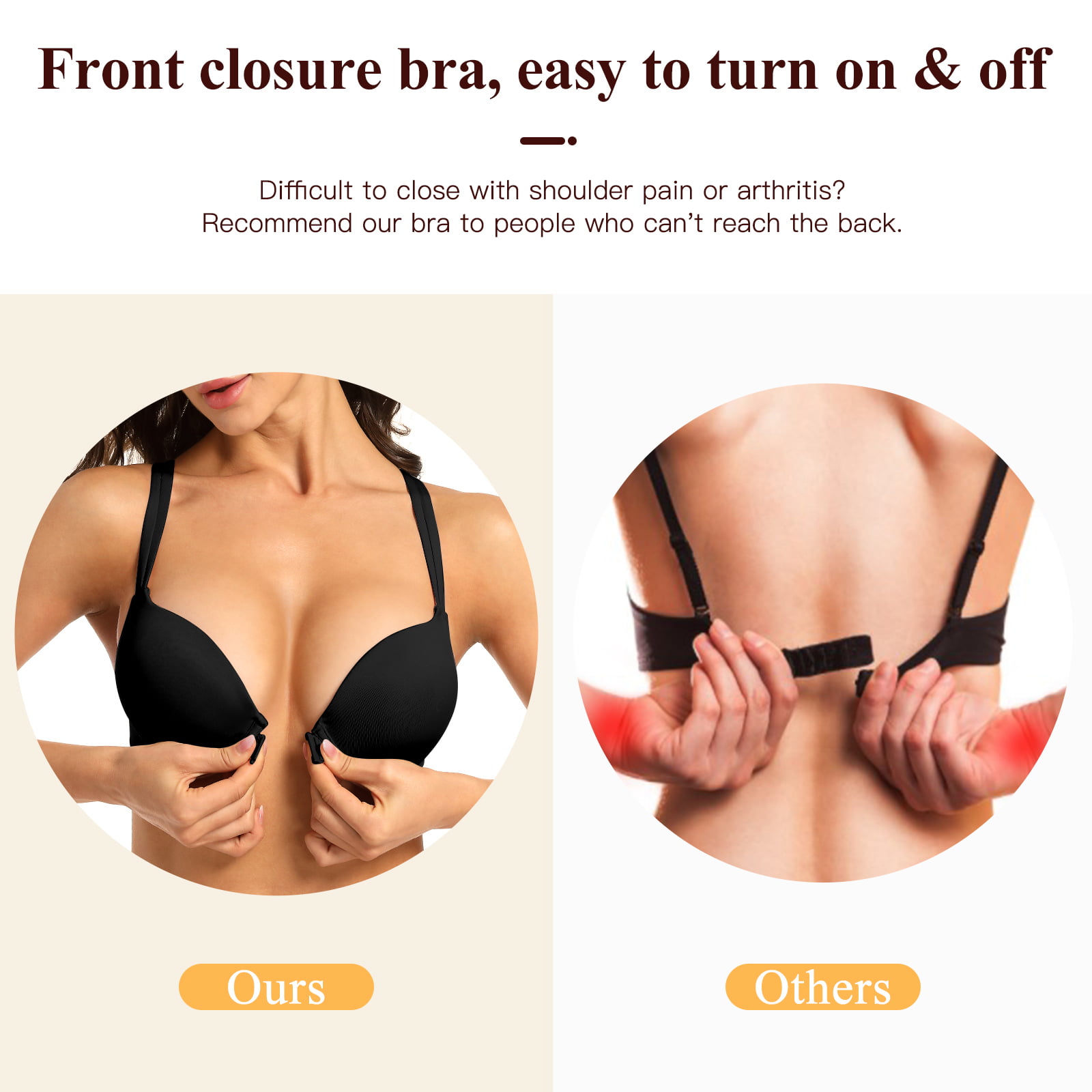  Womens Push Up Front Closure Bra Thick Padded Seamless Criss- Cross Back Underwire Bra Add Two Cup Beige 32D