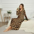 thumbnail image 2 of POLERO Women Brown Leopard Print Long Sleeve Nightgowns V Neck Long Nightshirts Winter Warm Full Length Sleepwear Loungewear, Medium, 2 of 7