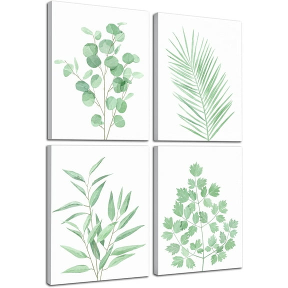 Framed Canvas Botanical Plant Wall Art Set of 4 Boho Plant Wall Decor Prints Minimalist Plants Decor for Bathroom Green Leaf Botanical Art Painting for Living Room Office 8x10inch