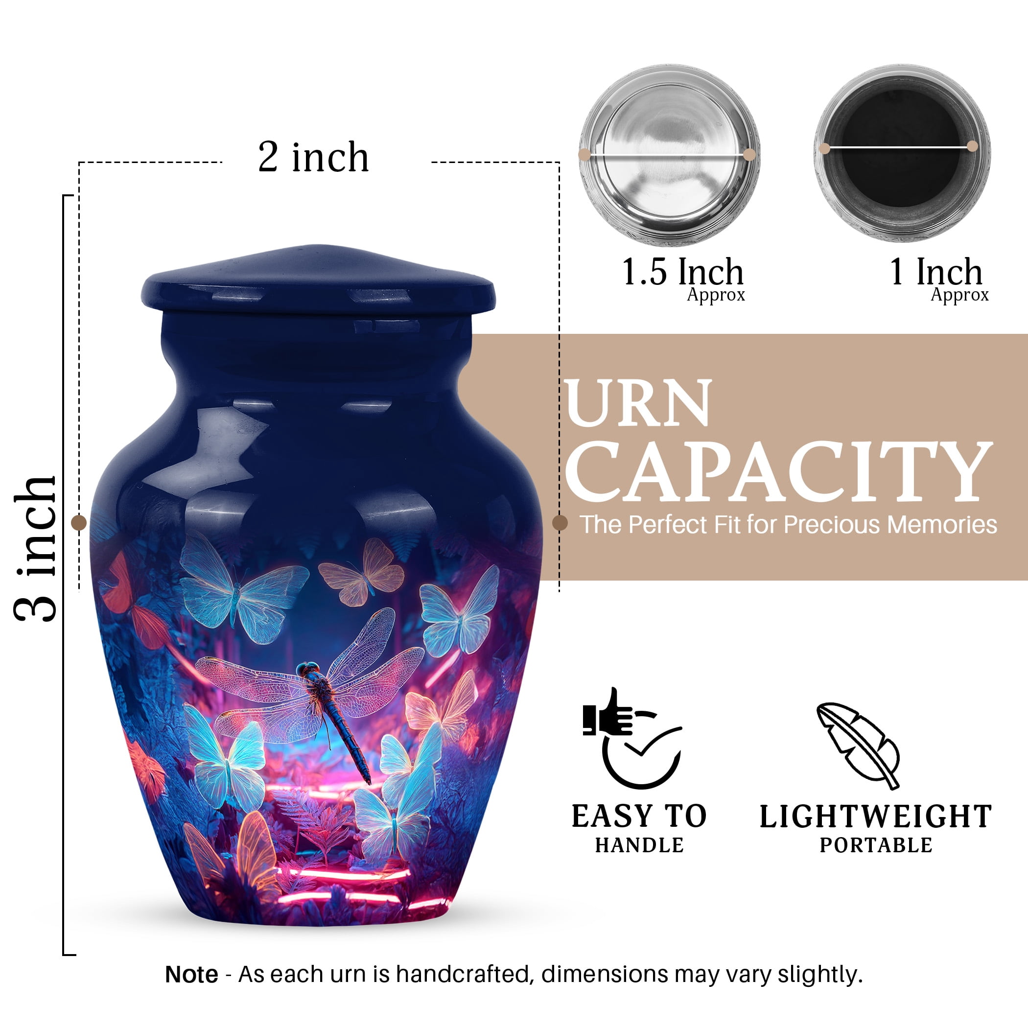 JAGSHASHI Dragonfly Mini Keepsake Sharing Urns – Small Cremation Urn For Ashes Adult Male or Pet Ashes – Funeral Token Urn with Velvet Box – Memorial Tribute for Families (Blue 3 Inch)