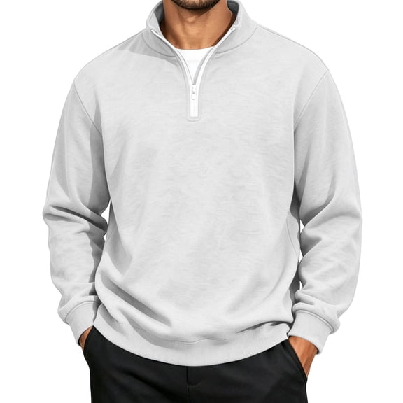 hoksml Men s Quarter Zip Sweatshirt Solid Color Casual Long Sleeve Pullover for Fall Daily Work Outdoor Comfort