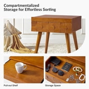 HULALA Home End Table with Charging Station, Side Table with Drawer and Pull-Out Shelf, Nightstand Bedside Table with USB Ports and Outlets, Acorn
