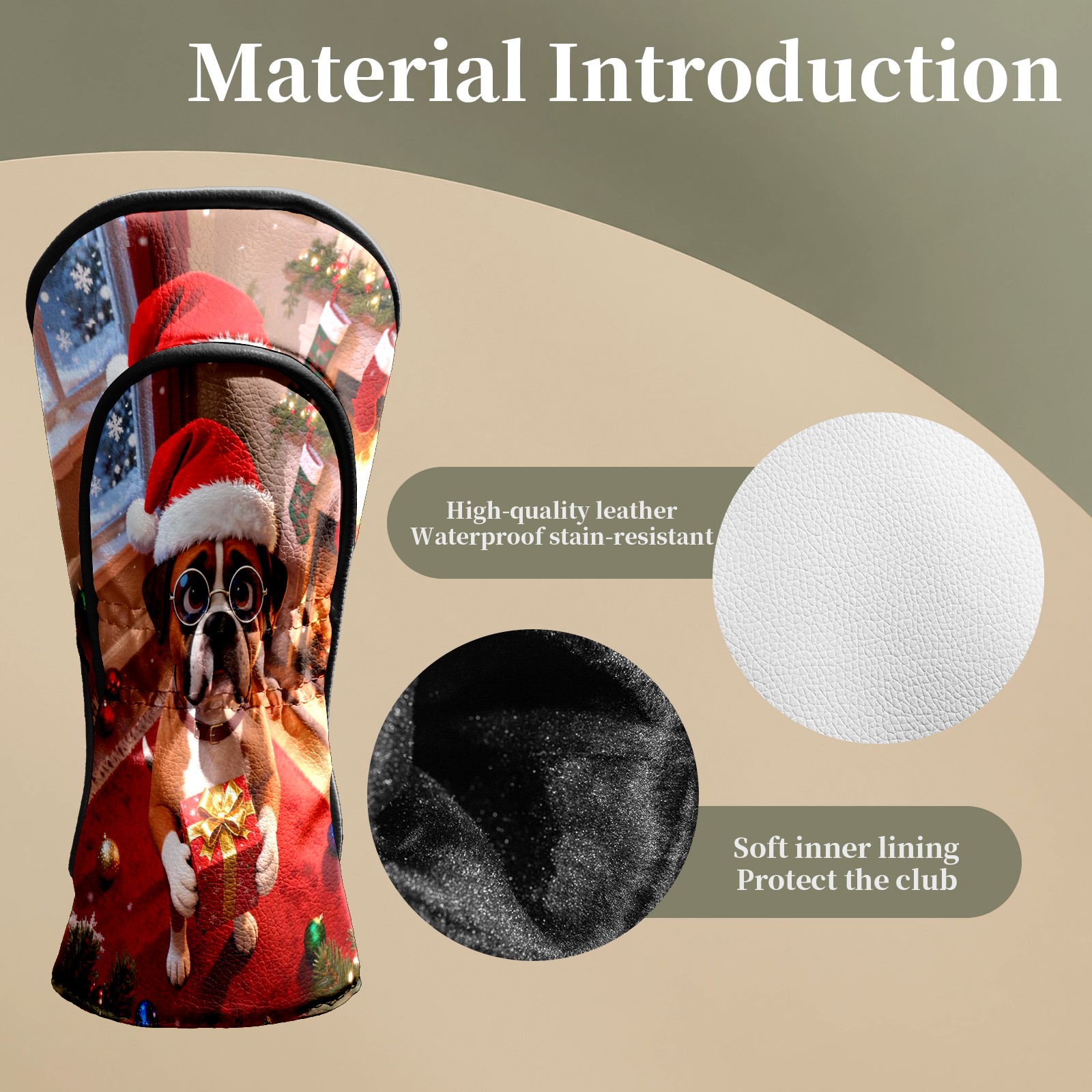 Golf Club Head Covers Christmas Dog Gift Pattern Waterproof Leather Golf Head Covers for Men Women Driver Head Cover Fairway Headcover for Golf Lovers