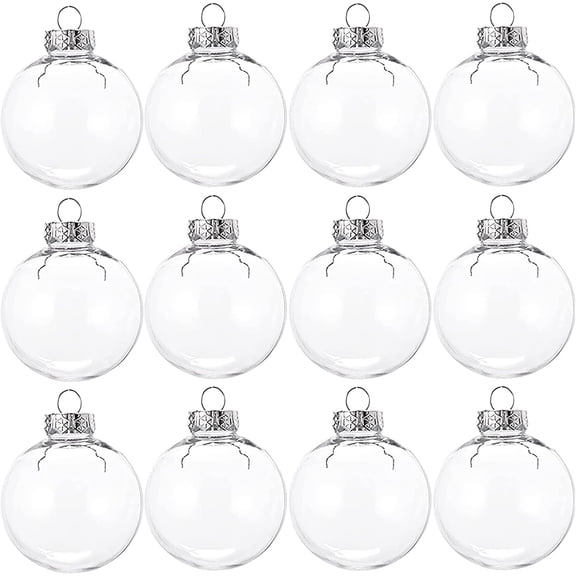 12 Pcs Clear Plastic Fillable Ornaments Balls, 2.36 Inch DIY Plastic Fillable Christmas Decorations Tree Balls for Crafts, Perfect for Decoration for Christmas, Wedding, Party, Home Decor
