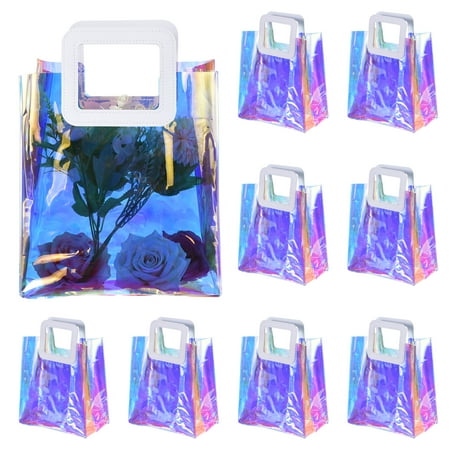 11x10x6" Holographic Bags Iridescent Reusable Bag Gift Tote Bags for Party, 10 Pack