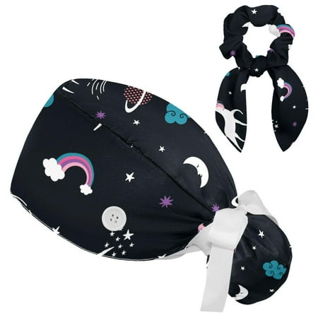 

Working Cap with Buttons and Sweatband Scrub Hat Bouffant Caps with Scrunchie Unicorn Tie Back Hats