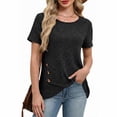 thumbnail image 7 of Womens Summer Tunic Tops Short Sleeve Crew Neck Casual Shirts Button Detail Loose Fit T Shirts for Daily Wear Vacation, 7 of 7