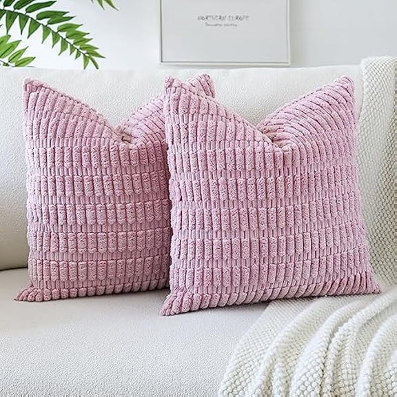 Eryueer Corduroy Soft Striped Decorative Throw Pillow Covers 24x24 Inch Square Cushion Covers 60x60 cm Boho Home Decor Pillowcases Cushion Case for Sofa Couch Living Room Bed Set of 2 (Taro Purple)
