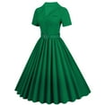 thumbnail image 2 of Zpanxa 1950's Dresses for Women Vintage, Solid Short Sleeve Shirt Medieval Vintage Dress, Stretch Slim High Waist Swing Dress, Audrey Hepburn Style Party Dresses Army Green S, 2 of 7