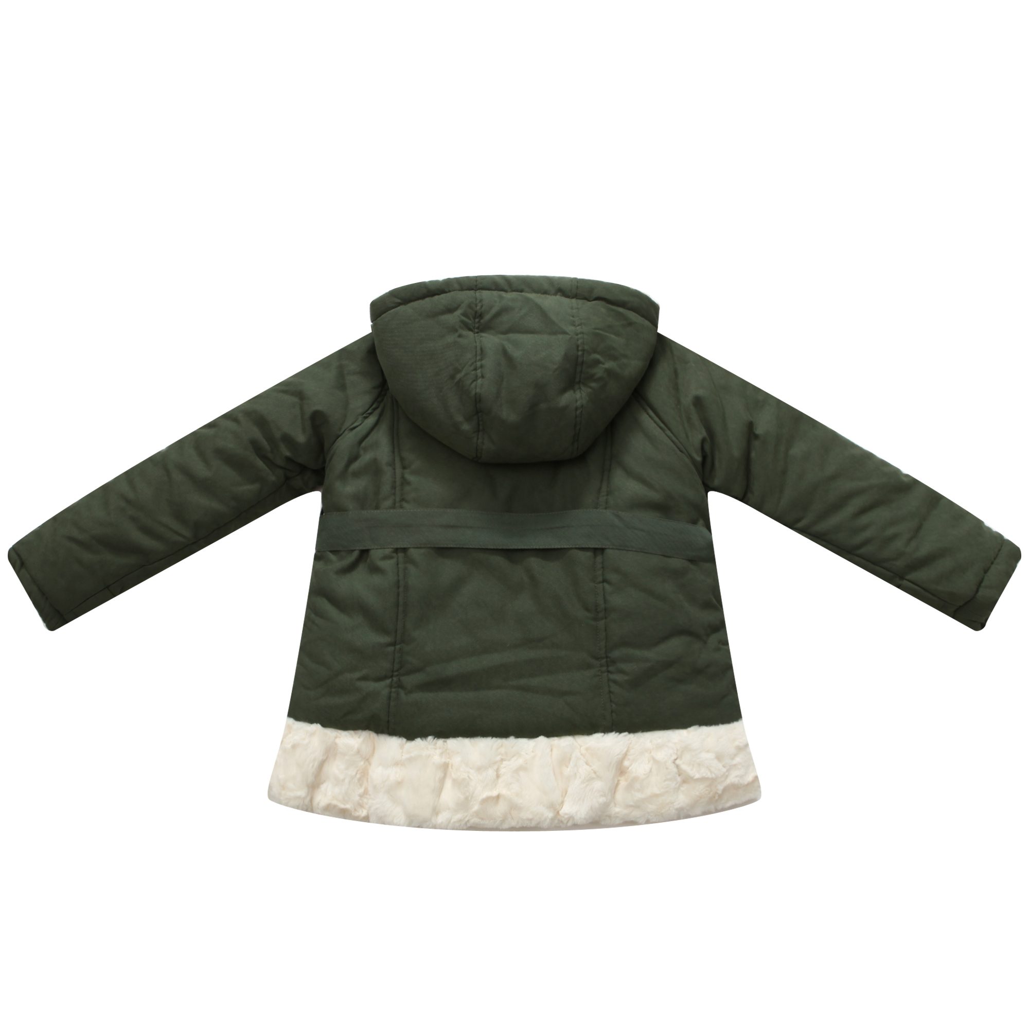 Richie House Little Girls Warm Green Faux Fur Trim Adjustable Belt Coat 4/5 - image 2 of 2