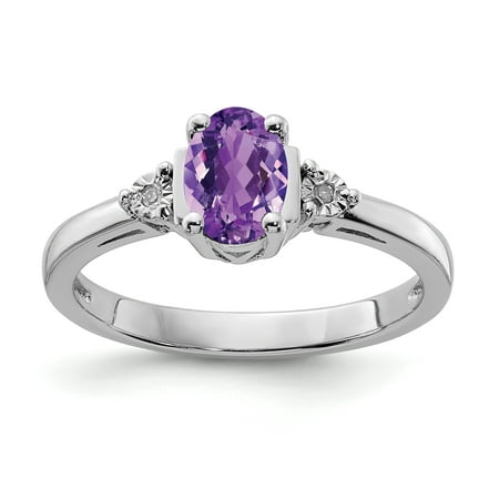 925 Sterling Silver Diamond Purple Amethyst Band Ring Size 6.00 Gemstone