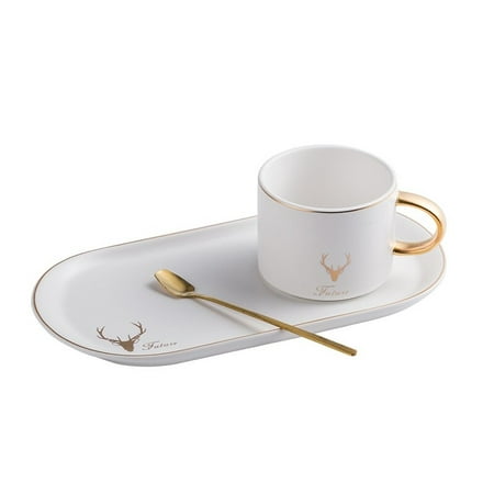

2020 Retro Luxurious Gold Rim Porcelain Coffee Cup and Saucer Spoon Set Gift Box Tea Soy Milk Breakfast Mug Dessert Plate Ceramic Mug Spoon Set