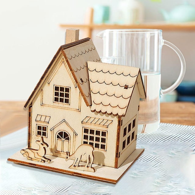 de Construcción de Navidad de Decoración con Pilas de lámpara LED Casa de de Navidad para de Navidad Vacac Dos ciervos Soledad Casa de miniaturas de Navidad