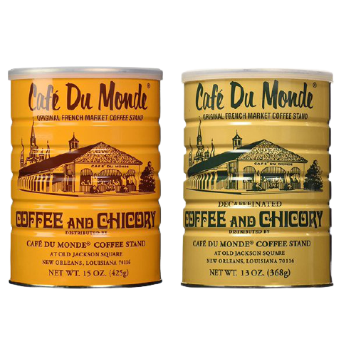 Cafe Du Monde Coffee and Chickory and Decaf Blend Bundle. New Orleans Coffee Bundle Includes One 15 ounce Original Coffee And One 13 Ounce Decaffeinated.