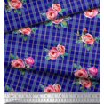 thumbnail image 2 of Soimoi Blue Cotton Jersey Fabric Check & Floral Printed Fabric 1 Yard 58 Inch Wide, 2 of 3