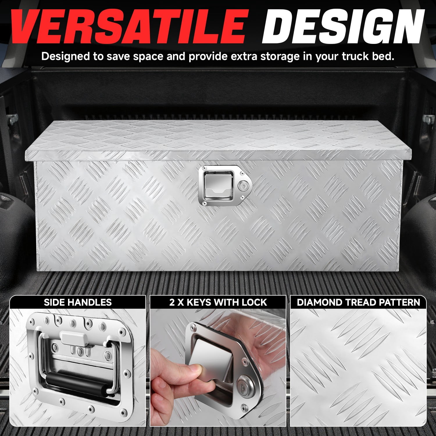 DNA Motoring 30"x13"x10" Aluminum Tool Box Pickup Truck Bed Trailer Storage w/Lock & Key