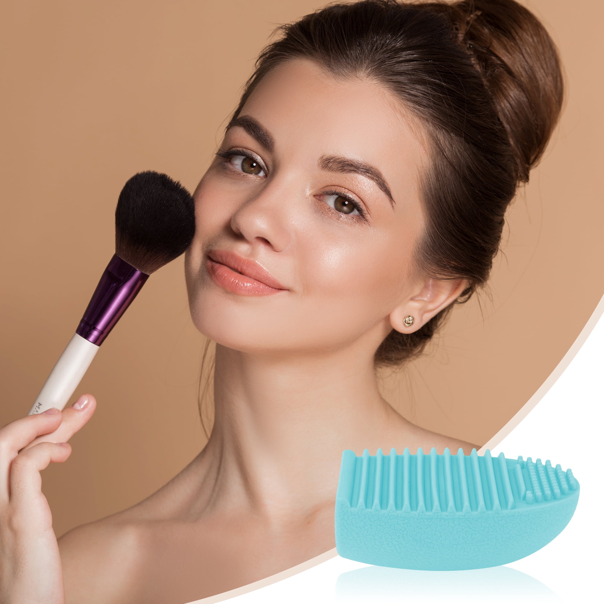 Unique Bargains Semi-oval Makeup Brush Cleaner Lake Blue