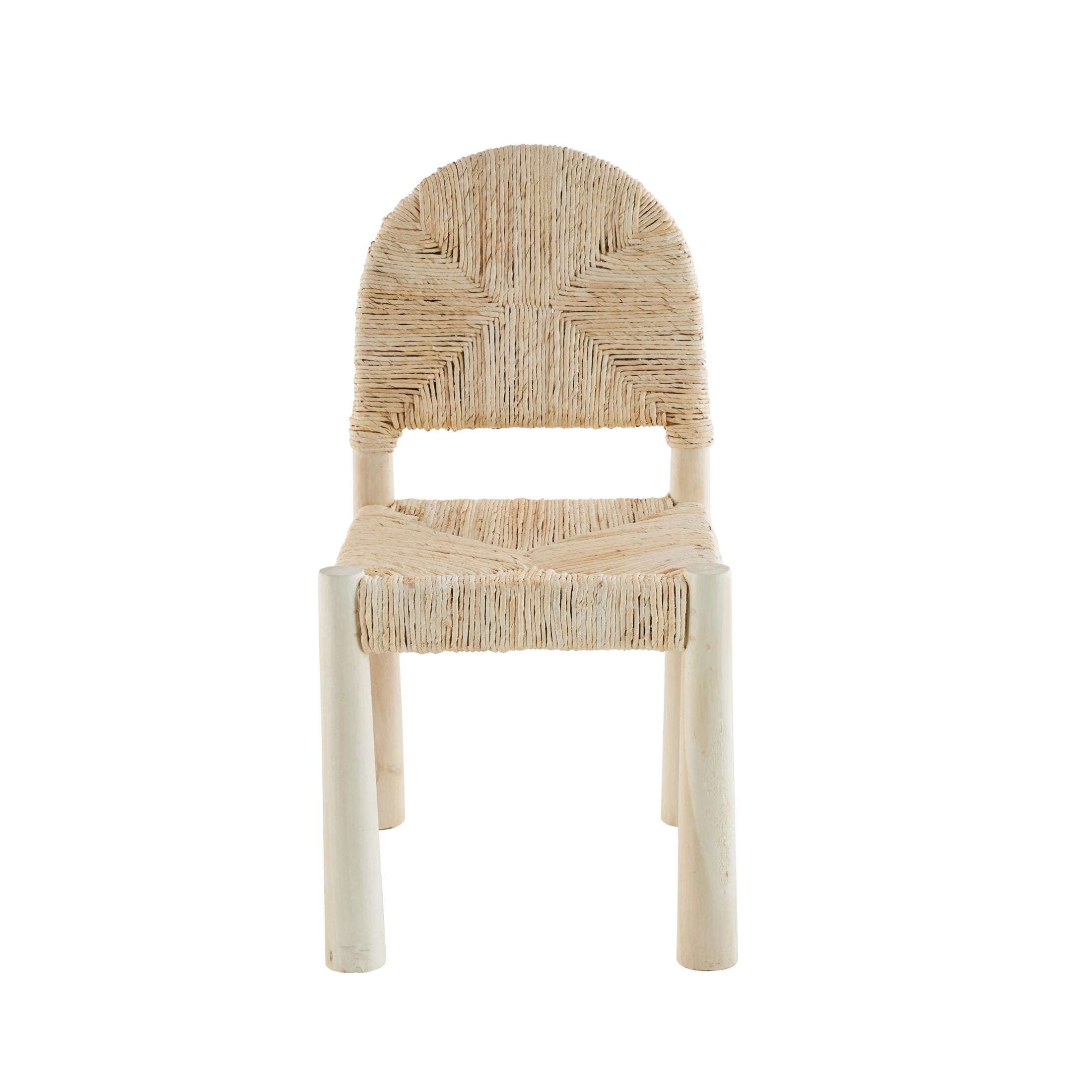 DecMode Wood Handmade Art Deco Dining Chair with Woven Banana Leaf Seat, Set of 2, Cream