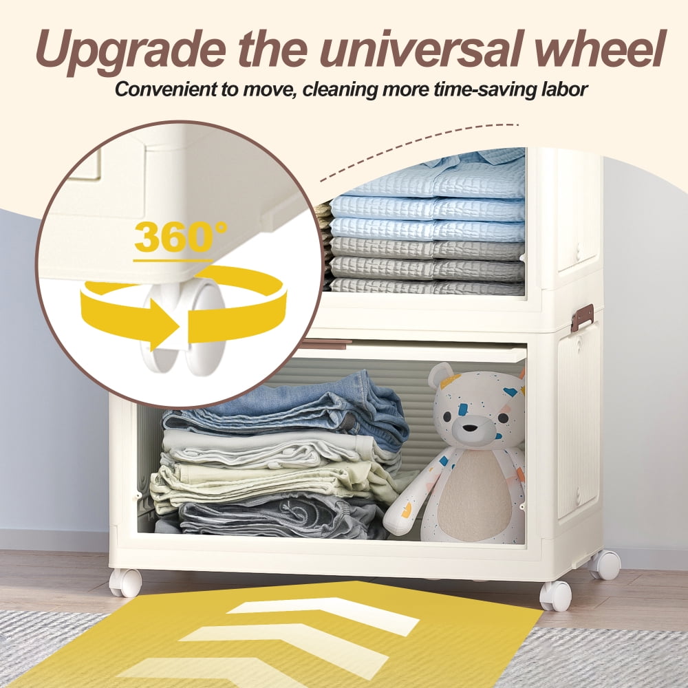 Portable Wardrobe Closet with Magnetic Doors, 4 Cubes & Hanging Rod, Storage Organizer for Clothes, 10 Hangers Included, White