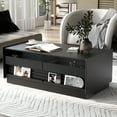 thumbnail image 5 of Harper & Bright Designs Modern Rectangle Coffee Table with Drawers, 47.2" Wood Fluted Center Table with Shelves for Living Room, Black, 5 of 13