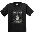 thumbnail image 3 of Inktastic Chillin' with My Snowmies Sweater Style Snowman Youth T-Shirt, 3 of 5