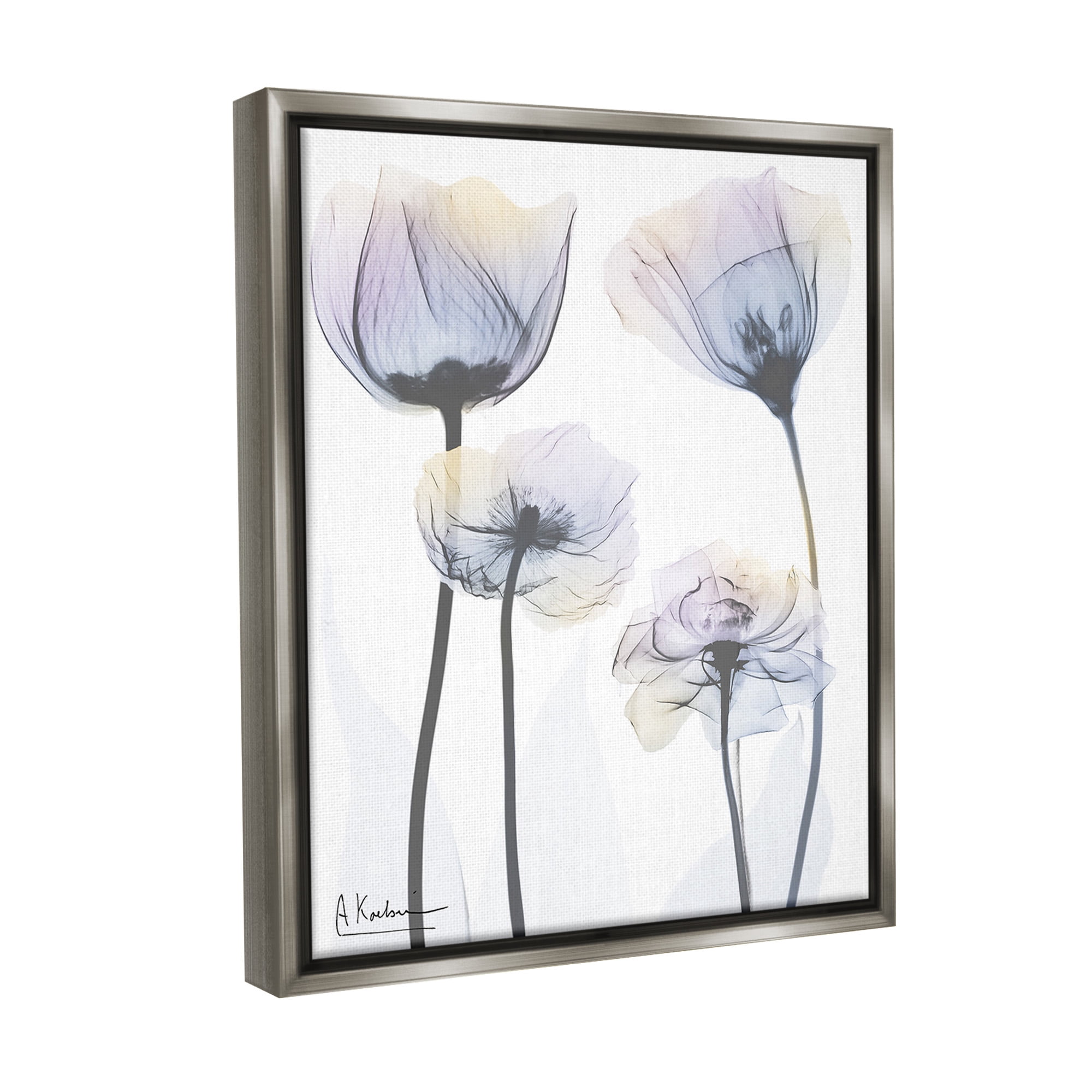 Stupell Industries Subtle Flower Shapes Botanical & Floral Photography Gray Floater Framed Canvas Art Print Wall Art, 17 x 21