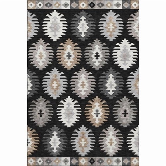 HomeRoots 677607 8 x 10 ft. Black Ivory & Gray Southwestern Washable Machine Made Rectangle Area Rug with UV Protection