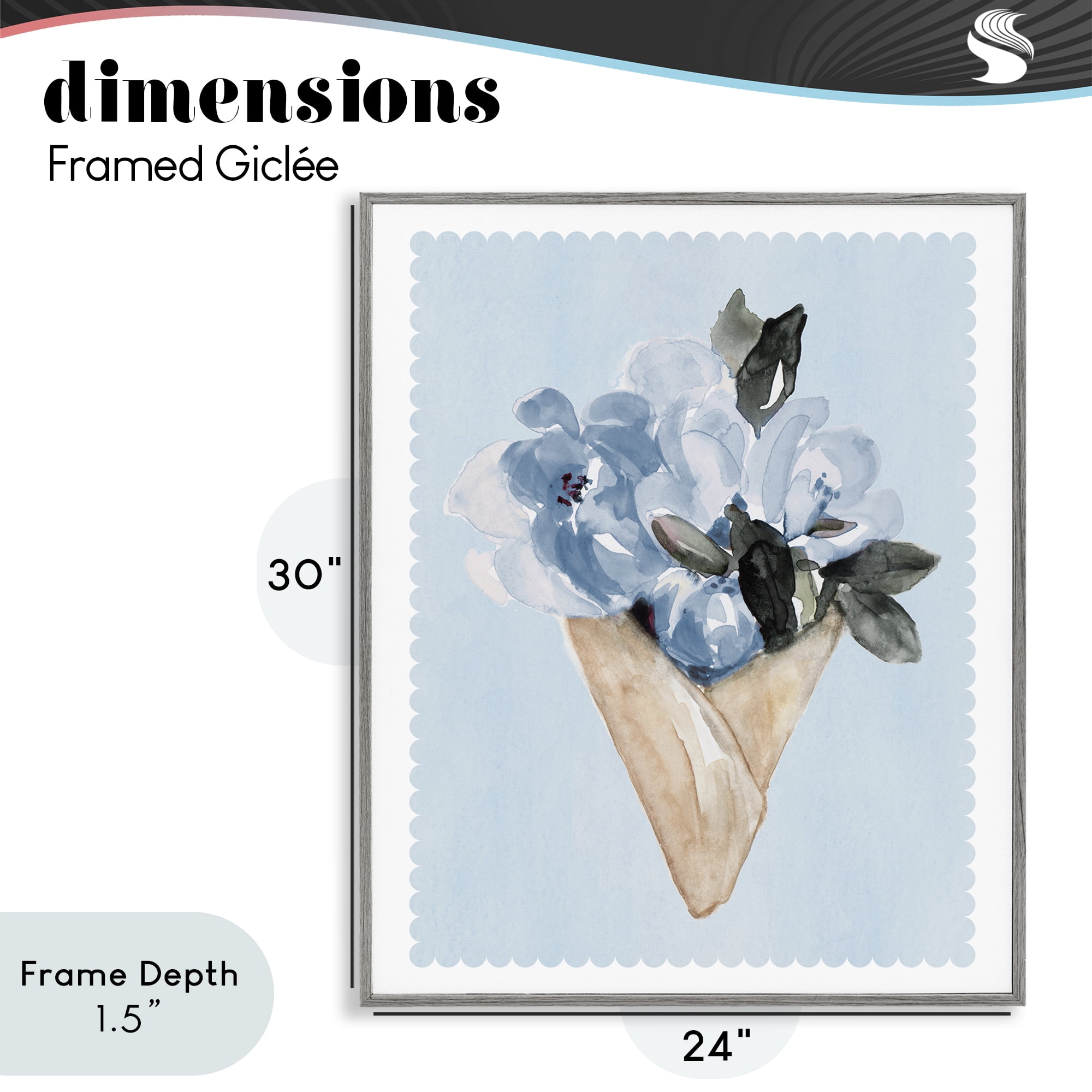 Stupell Industries Blue Flower Gift Bouquet Gray Framed Giclee Art, design by Elizabeth Medley