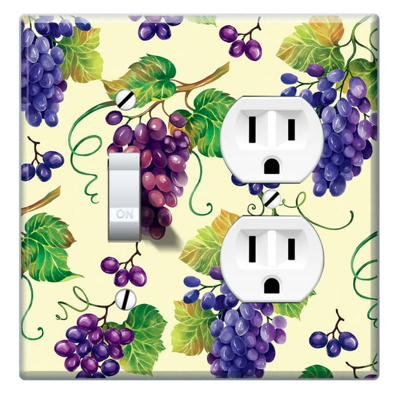 WIRESTER Double 1-Gang Toggle Light and 1-Gang Duplex Outlet Switch Plate/Wall Plate Cover, Bunch Purple Grapes
