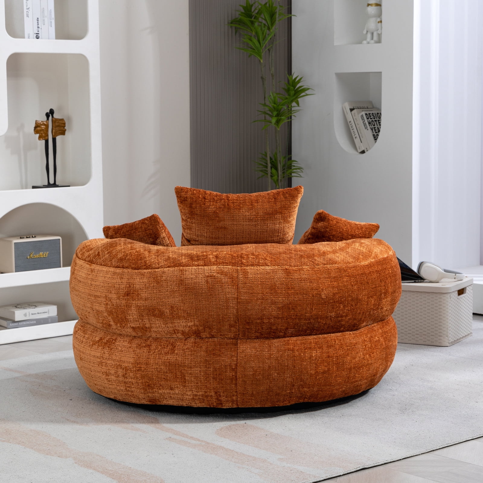 Oversized Chenille Bean Bag Chair for Adults & Kids, Indoor & Outdoor Lazy Bean Bag Sofa with Wrap-Around Backrest & Pillows for Bedroom, Living Room, Playroom, 42.52''x42.52''x20.47'', Orange
