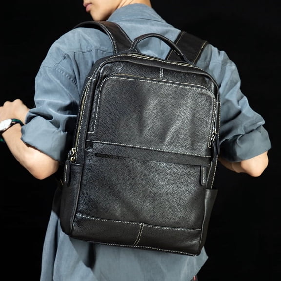 Retro Genuine Leather Casual Top Layer Cowhide Handmade Business Computer Backpack,Dark brown