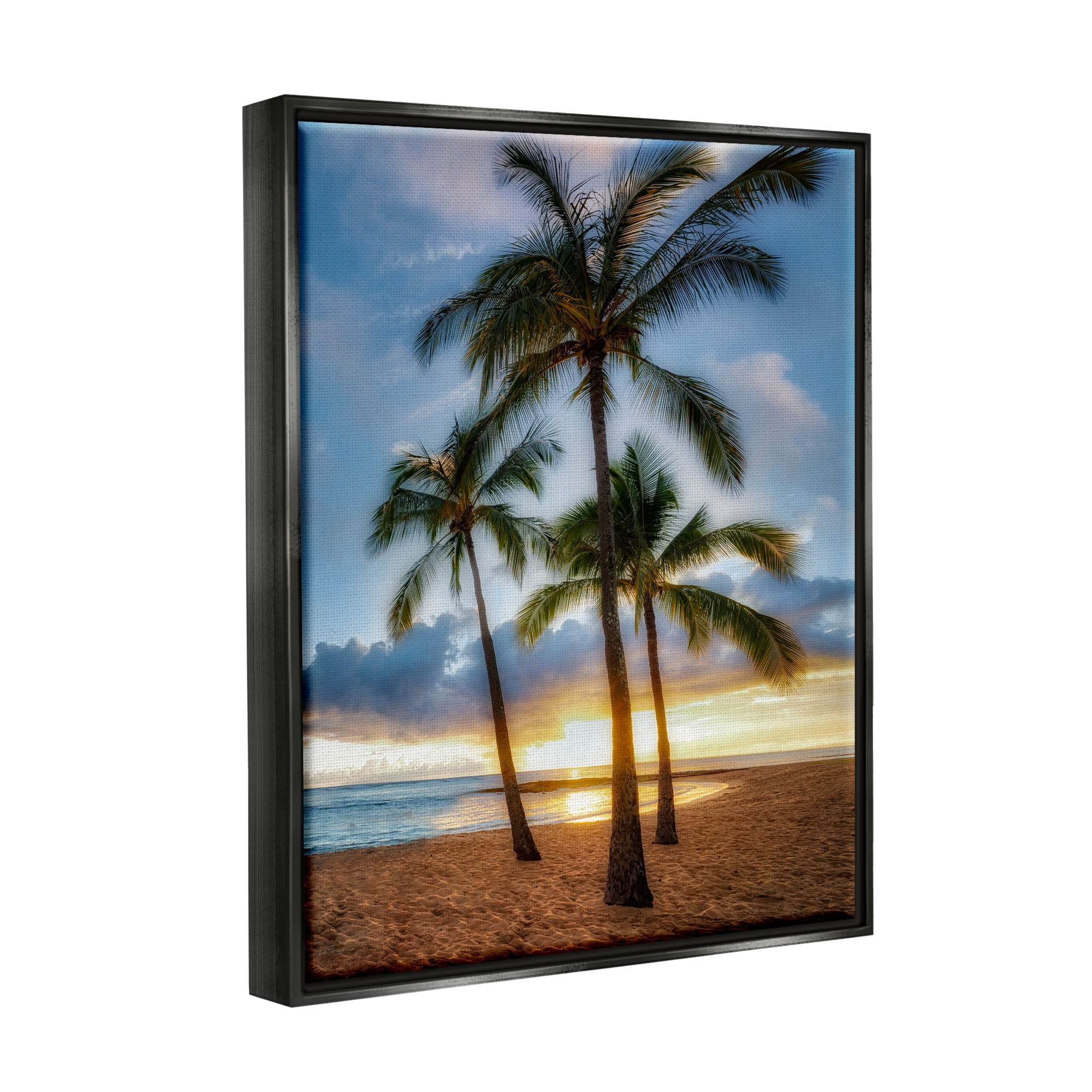 Stupell Industries Palm Trees Tropical Beach Cove Coastal Photography Black Floater Framed Art Print Wall Art