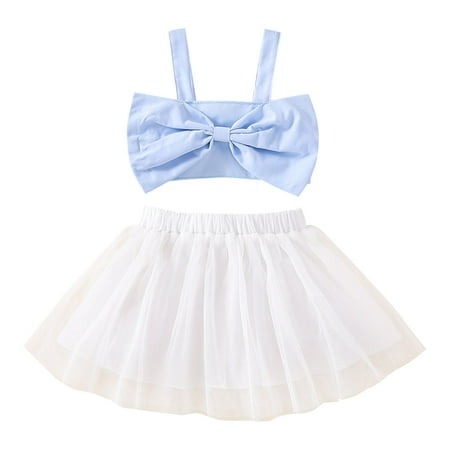

Fsqjgq Baby Girl Summer Dress Toddler Baby Girl Clothes Summer Toddler Girls Sleeveless Bowknot Tops Tulle Skirt Two Piece Outfits Set for Kids Clothes Size 86 Blue