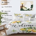 thumbnail image 3 of Queen 4 Piece Bedding Set Summer Lemon Flower Leaves Soft Breathable Duvet Cover and Pillowcase, Butterfly Welcome Quote Duvet Cover Set Bed Sheets for Bedroom Dormitory Guest Room, 3 of 9