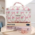 thumbnail image 5 of Deago 3Pcs Makeup Bag Set Large Cotton Quilted Travel Cosmetic Bag Cute Floral Make Up Pouch Toiletry Bag for Women (Pink Floral), 5 of 8
