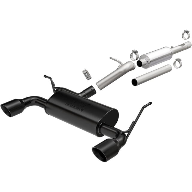 Fits 2012-2018 Jeep Wrangler JK Magnaflow Performance Exhaust System Kit 19327 MF Series Cat-Back System; 409 Stainless Steel; With Mufflers; 2-1/2 Inch Pipe Diameter; Single Exhaust With Dual Exit