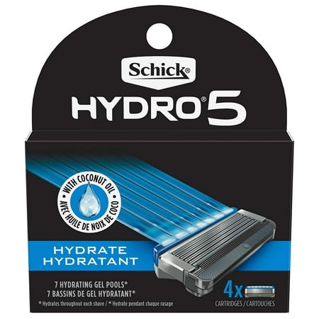 Schick Hydro 5 Sense Hydrate Razor Refills for Men  Pack of 4  Our Hydrate gel formula  with coconut oil  hydrates the skin throughout each shave By Brand Schick