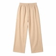thumbnail image 5 of Favoffer Women Cotton Linen Wide Leg Pants Elastic Waist Front Button Pants Straight Tube Business Casual Slacks for Spring Daily, 5 of 8