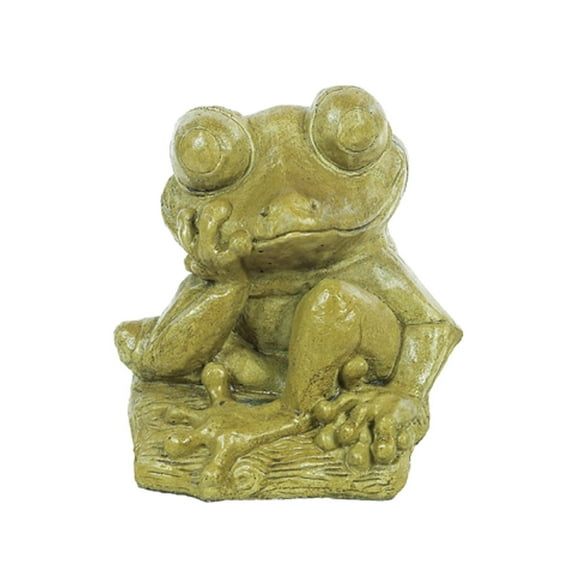 Solid Rock Stoneworks Pop Eyed Frog Concrete Statue, 12" Tall, Moss Green Color