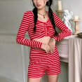 thumbnail image 3 of Conjuntos de pijama de Navidad para mujer, Tops cortos de manga larga con botones y pantalones cortos de cintura alta, trajes informales de Navidad, 2023, 3 of 4