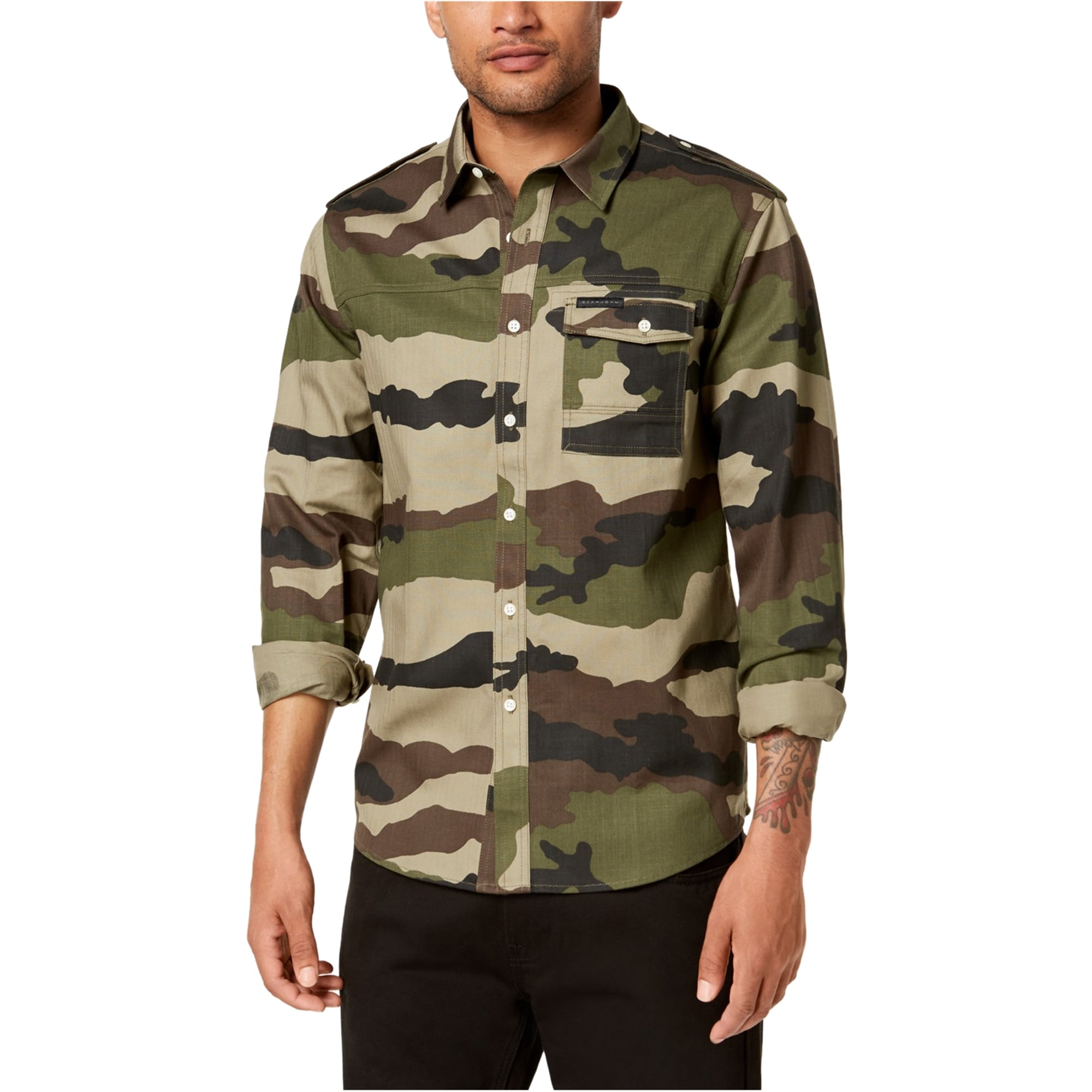 Sean John Mens Camouflage Button Up 