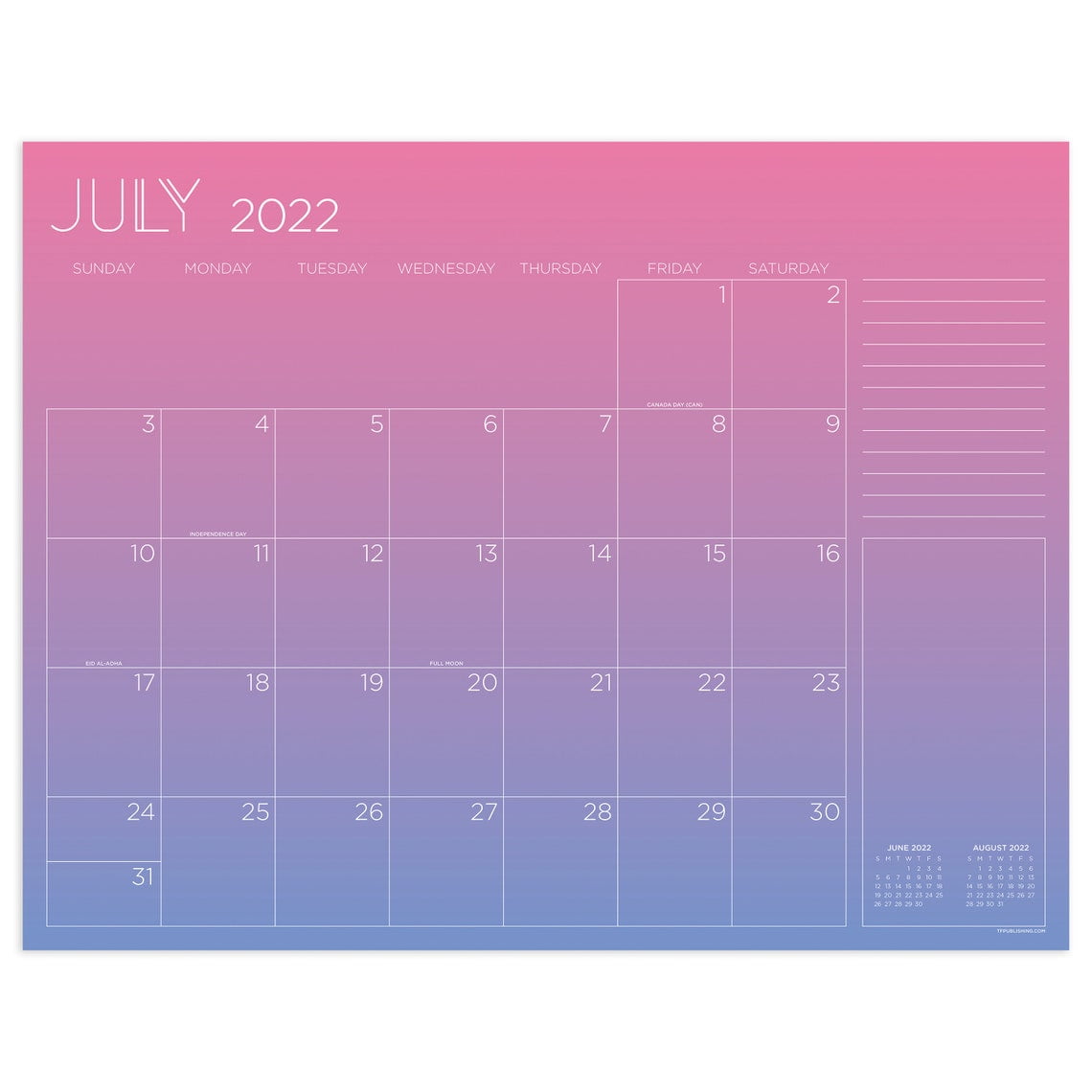 22 x 17 Reflections 117886-21 Ruled Blocks Blue Sky 2021 Monthly Desk Pad Calendar Two-Hole Punched 