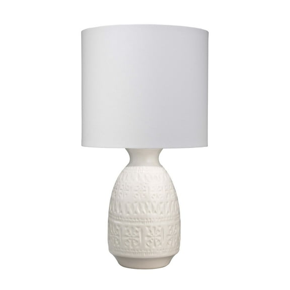 J&D Designs Frieze 1-Light Coastal Ceramic & Linen Table Lamp in White